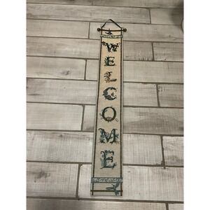 Hummingbird Floral WELCOME Tapestry Wall Hang Home Decor Beige Green 41"X6 1/2"